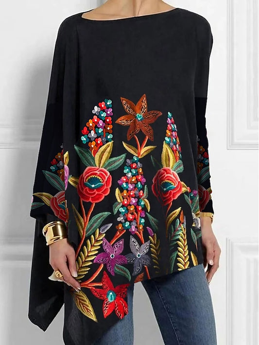 Women's T-Shirt  Long Sleeve Tunic Tops Floral Fashion Off