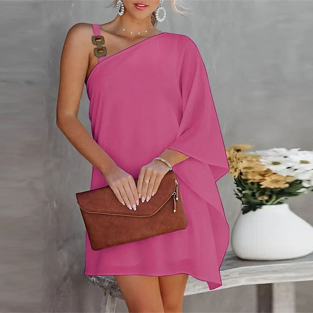 Women's Shift Dress Mini Dress Black White Fuchsia Long