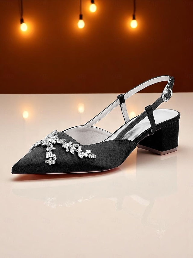 Heels Black Women's Slingback Satin