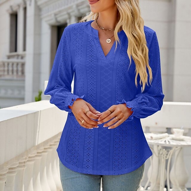 Women's Shirt Blouse Ruffle Shirt Hollow Out Plain Stylish