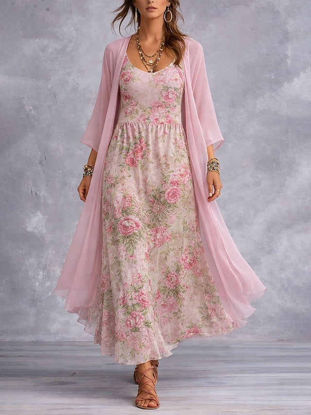 Women's Dress Set A Line Dress Vacation Boho Floral Graphic