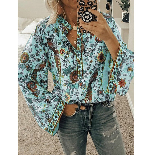 Women's Shirt Blouse Yellow Pink Dusty Rose Graphic Floral