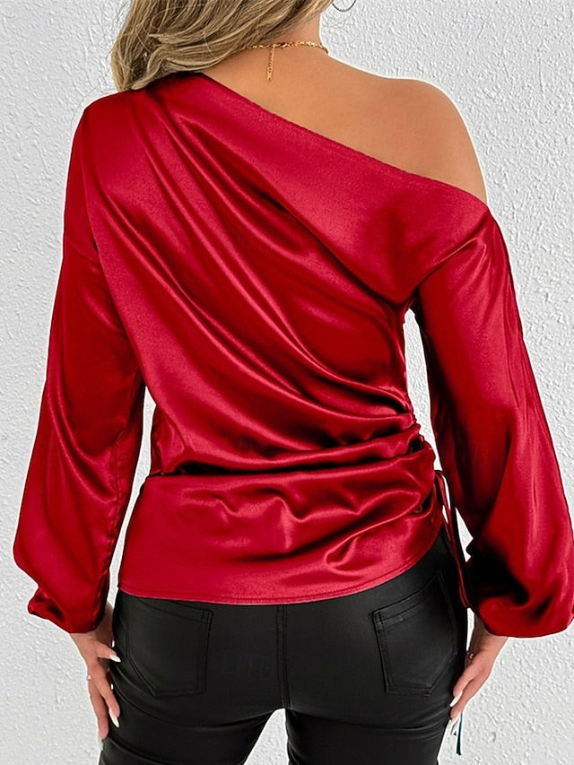 Women's Shirt Elegant Dressy Satin Top Asymmetric Solid