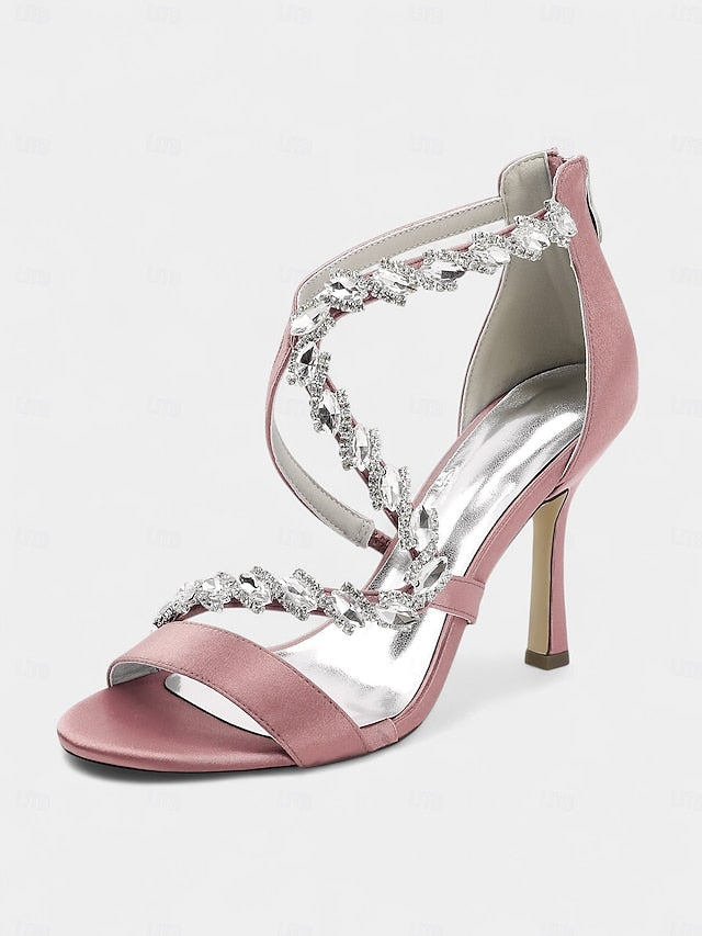 Sandals Rhinestone High Strappy Women's White - Heel