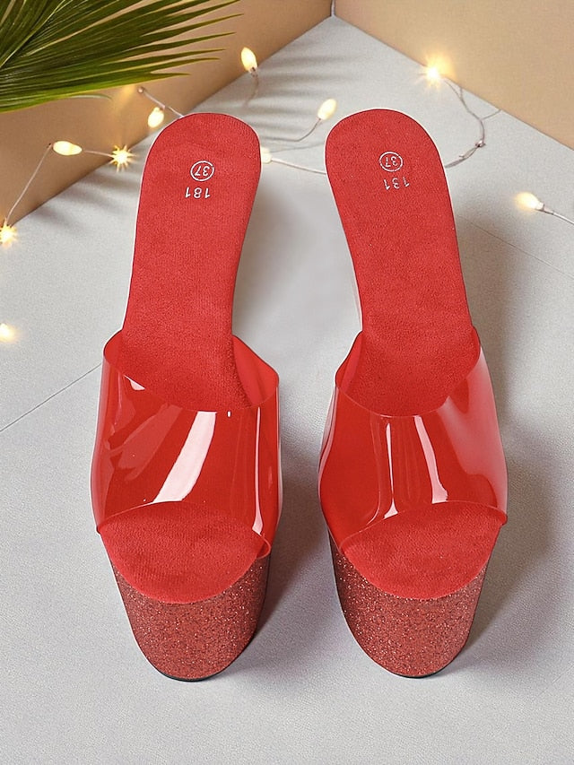 Platform Heels Women's Glitter Red Stiletto