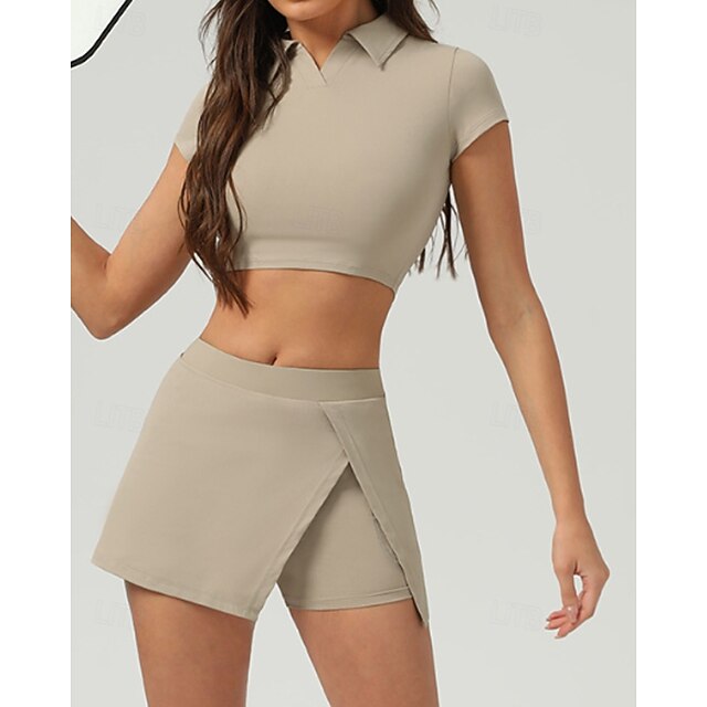 Women's Solid Colored Tennis Top Short Sleeve Crop Top