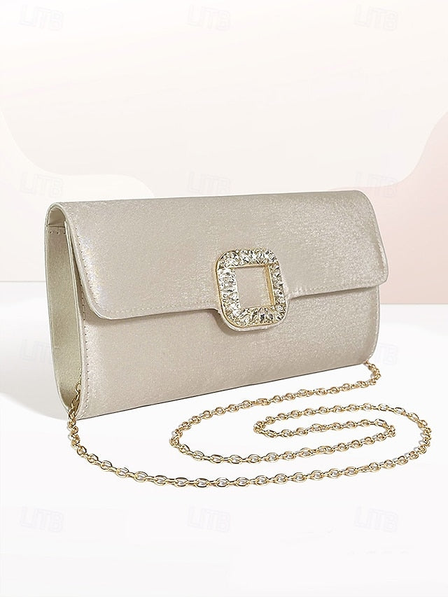 with Women's Satin - Rhinestone Elegant Clutch White Buckle