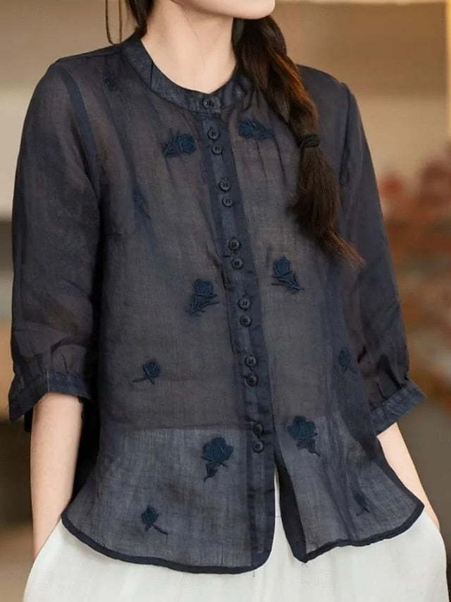 Women's Cotton Linen Shirts Solid Color Daily Basic Casual