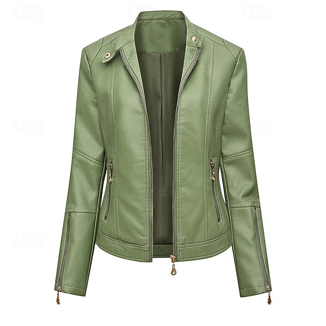 Zipper Pocket Women's Leather Faux Comfortable Jacket