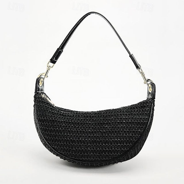 Sac bandoulière bohème en cuir de paille pour femme avec bandoulière réglable