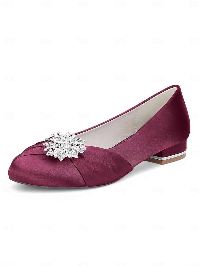 – White Satin Elegant Flats Crystal Women's Wedding