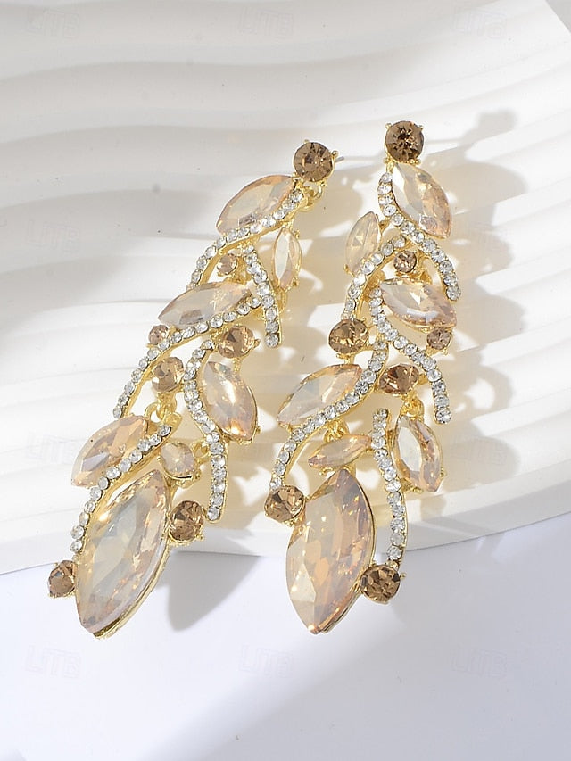 Crystal Design Elegant Women's Leaf Earrings Gold -