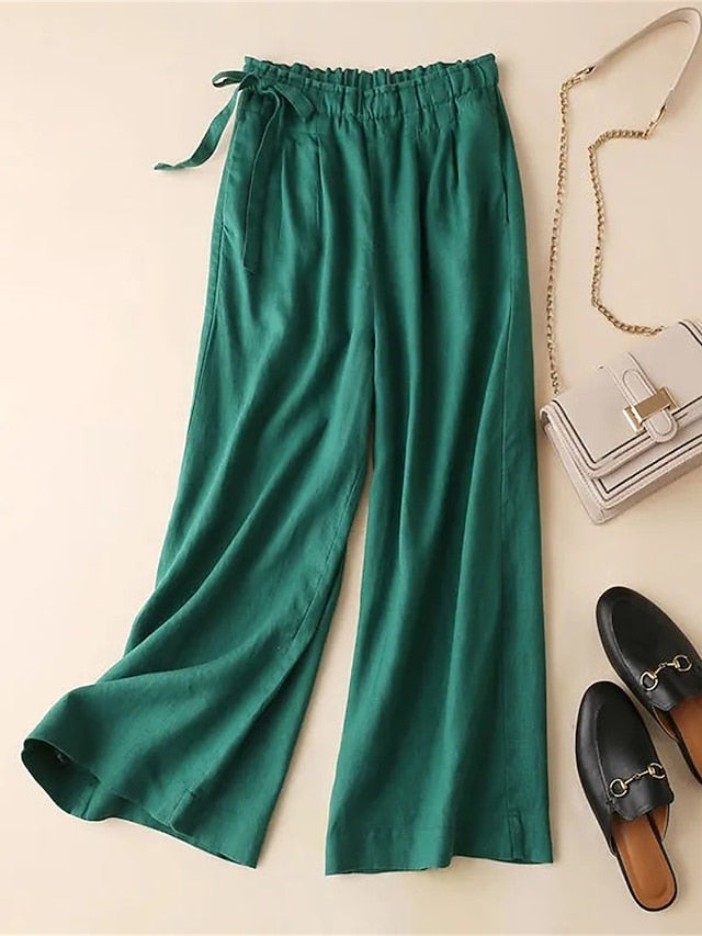 Women's Wide Leg Cropped Pants Vacation Vintage Casual