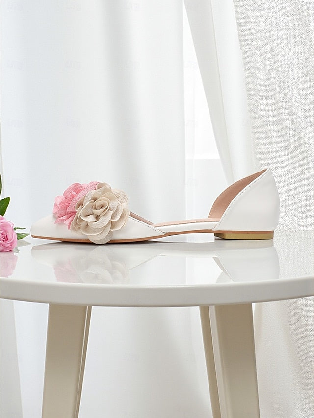 White Wedding and Women's with Flats Flower Beige Pink