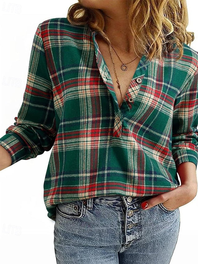 Women's Blouse Dressy Tops Buttons Plaid Plain Elegant