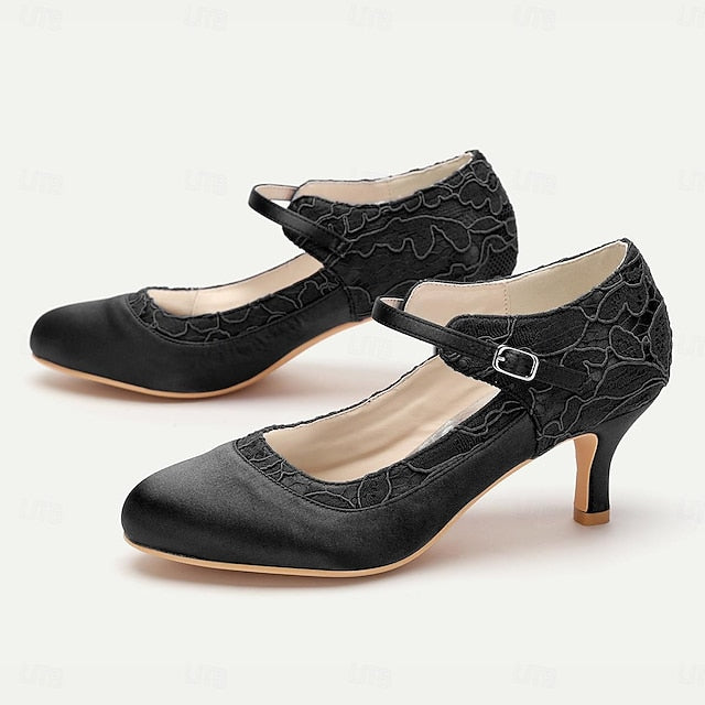 Lace Women's Heels Satin Red Comfortable - Mid-Heel Elegant