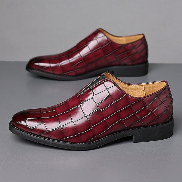 Burgundy Shoes Men's – Pattern Crocodile Slip-On