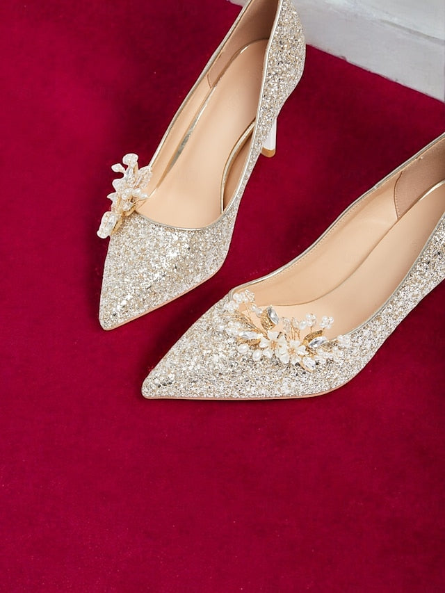 Heels Floral Silver with Women's Glitter Stiletto