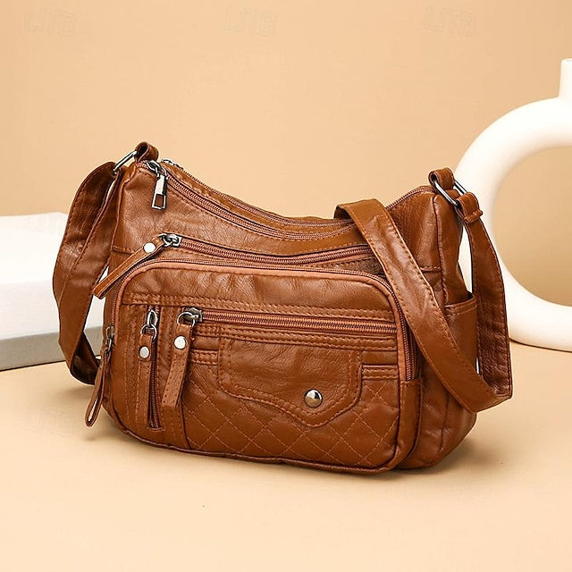 Bag Women's Faux Multiple Leather with Quilted Crossbody