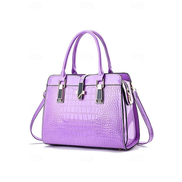 Sac à main femme en cuir verni imitation croco bordeaux