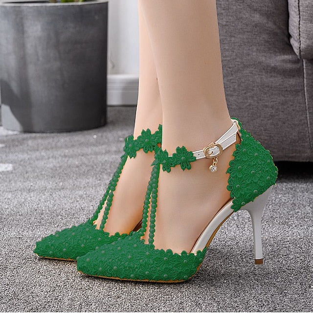 Shoes Heel Lace High Women's Bridal Pointed Wedding
