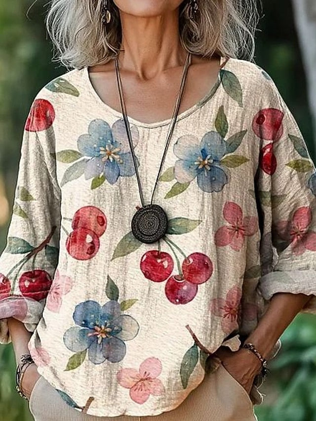 Women's Shirt Blouse Long Sleeve Tops Floral Graphic