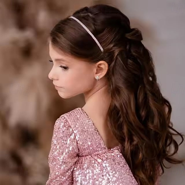 Kids Long Dress Color Party Sleeve Performance Girls' Solid