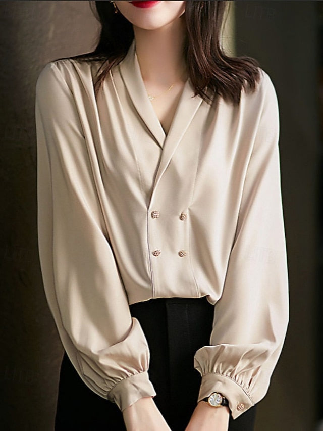 Women's Shirt Elegant Dressy Satin Top Ruched Plain Active