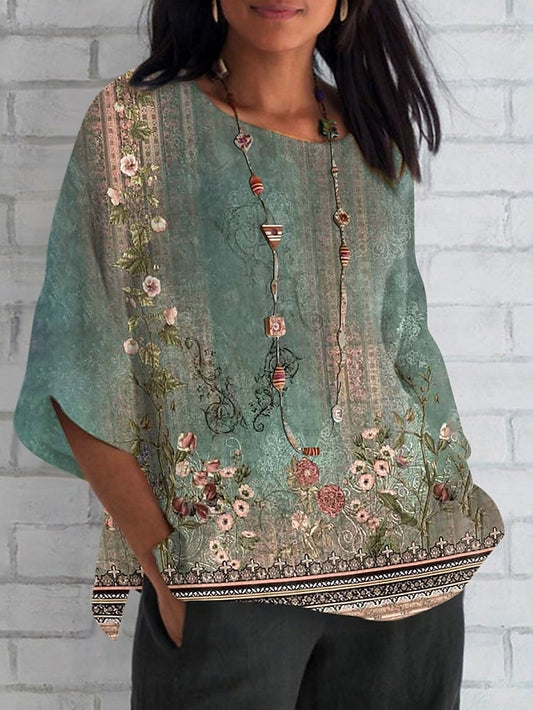 Women's Shirt Print Floral Daily Casual 3/4 Length Sleeve