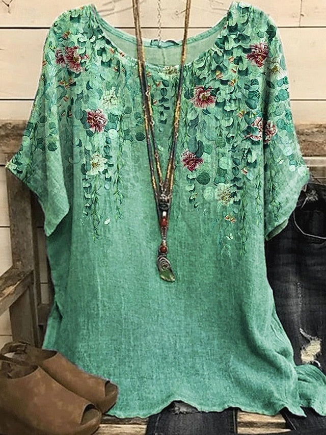 Women's Shirt T Shirt Tee Top Print Flowers Elegant Fashion