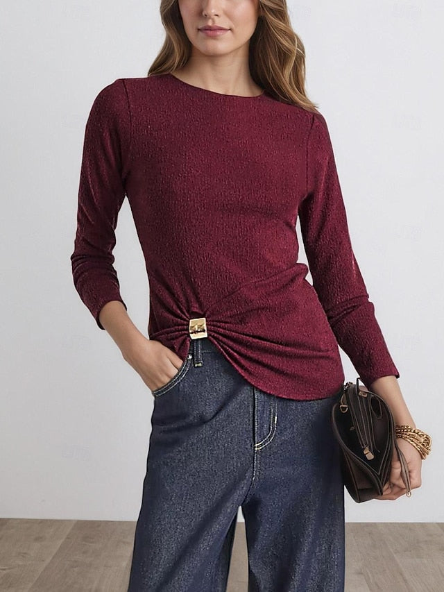 Women's Fuzzy Ruched Metal buckle Solid Color Fashion