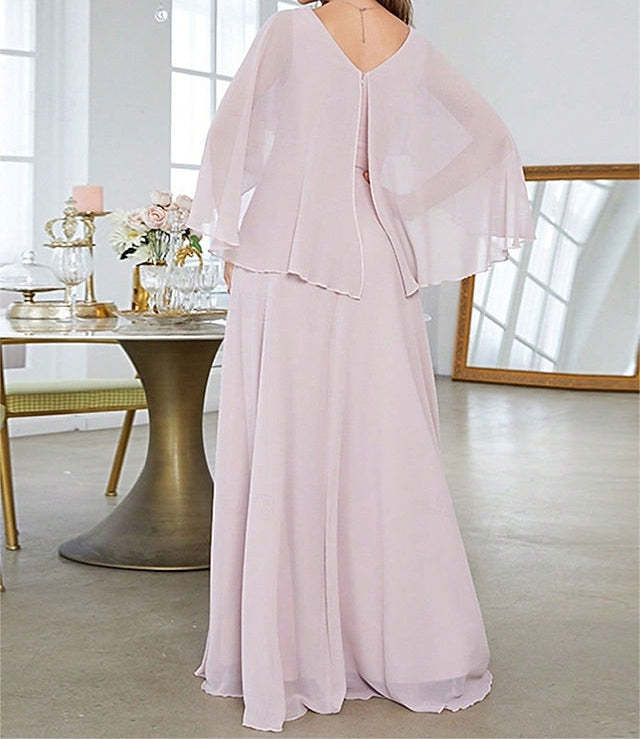 Bride Neck Mother Dress V Elegant of Floor the Party