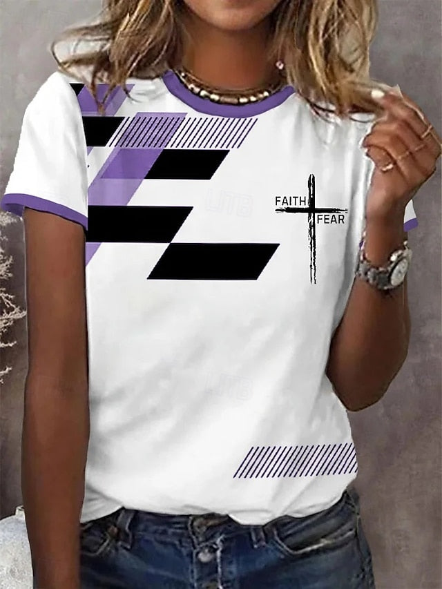 Women's T Shirt Print Graphic Geometric Letter Vintage