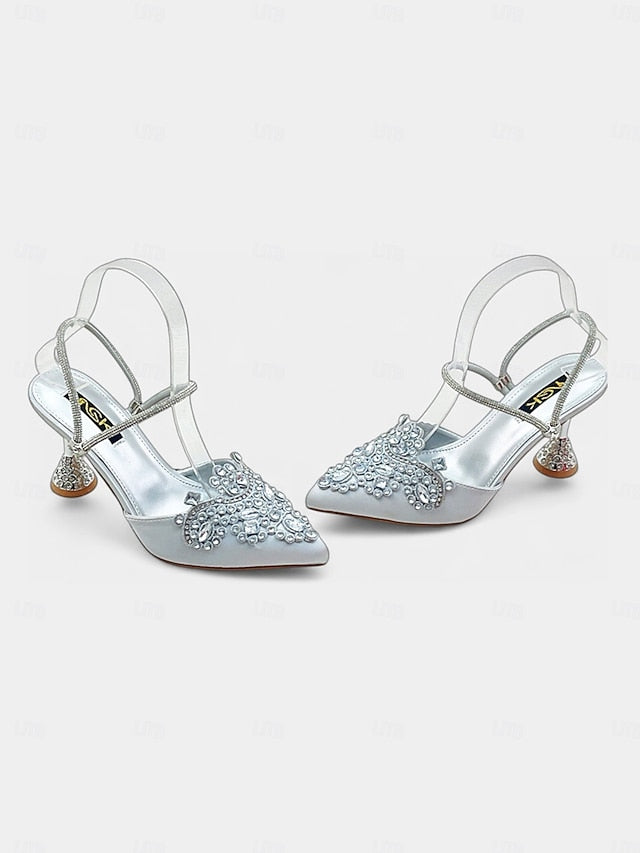 Rhinestone Toe Women's Pointed Embellished Satin Gold