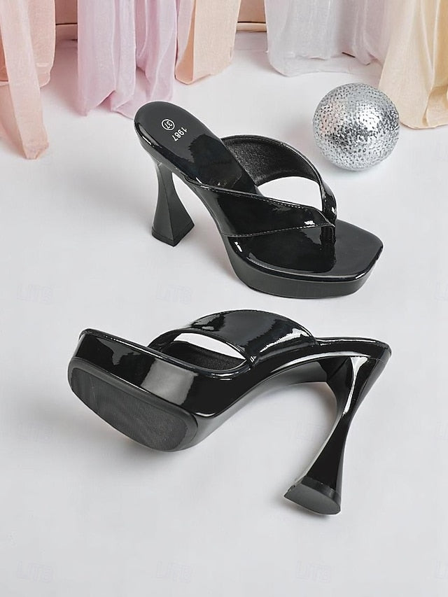 Chunky with Block Pink Heels Open-Toe Women's Iridescent