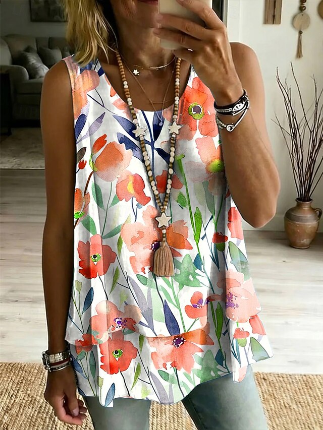 Women's Tank Top Patchwork Layered Print Floral Graphic