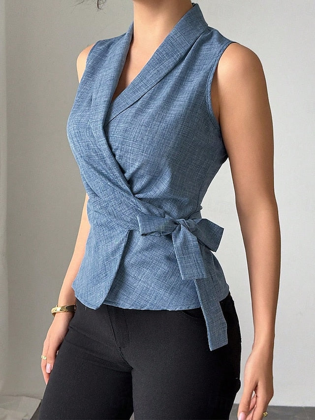 Women's Shirt Tank Top Blouse Sleeveless Shirt Tie Front