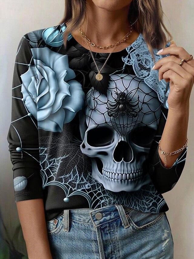Women's T Shirt Skulls Graphic Fashion Casual Long Sleeve