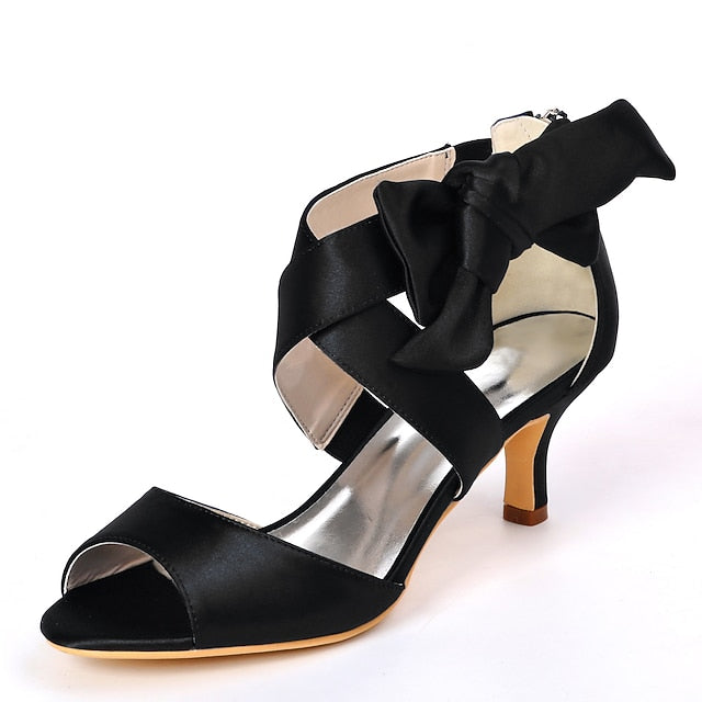 Open Shoes Wedding Women's Heel Kitten Bowknot Bridal
