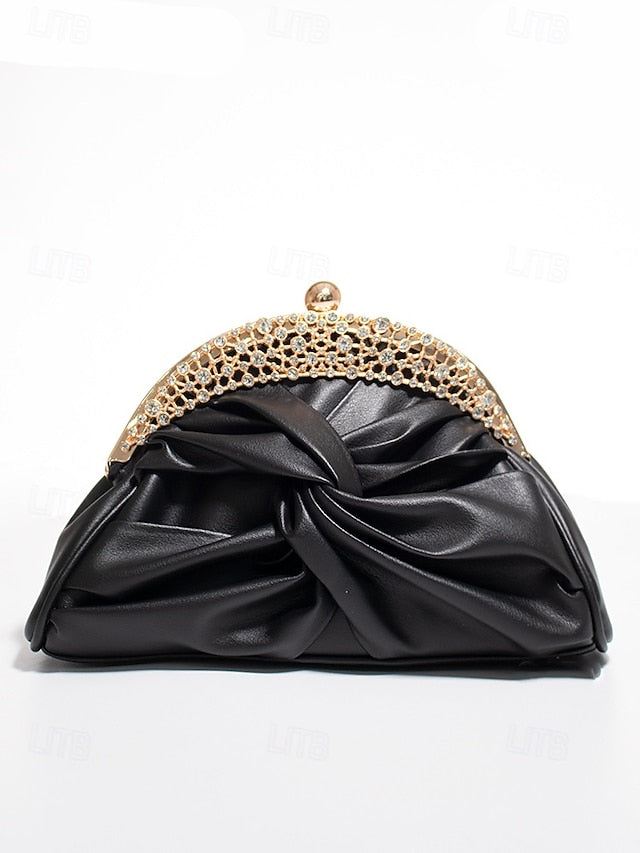 Leather Clutch Evening Rhinestone – Bag Faux Women's