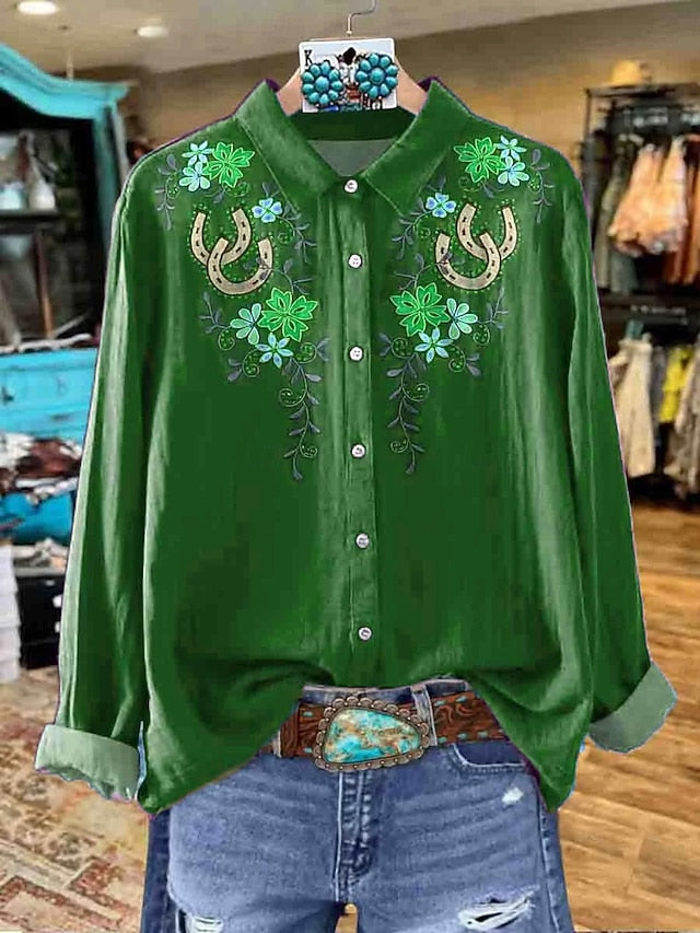 Women's Shirt Linen Like Breathable Lightweight Floral