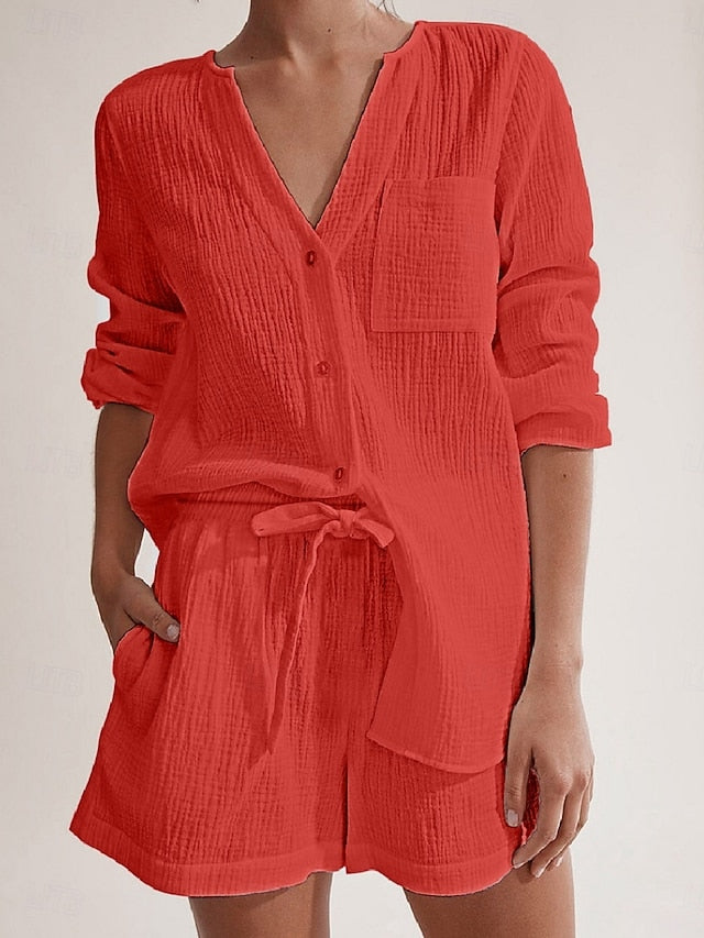 Women's Two Piece Sets Shorts Sets Bolero Top Long Sleeve V