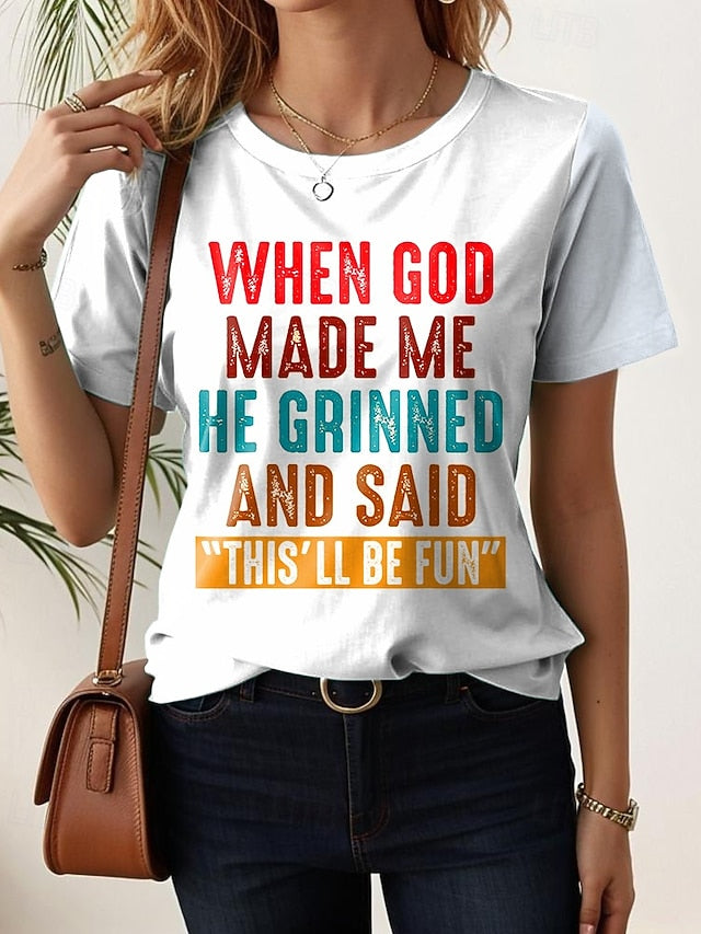 Women's T Shirt Print Graphic Letter Stylish Casual Short