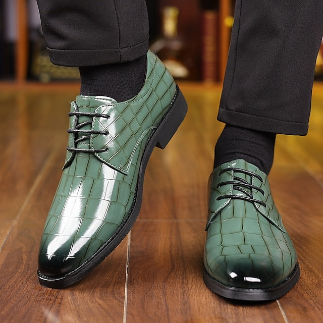 Leather Green Oxford Print Men's – Crocodile Shoes Faux