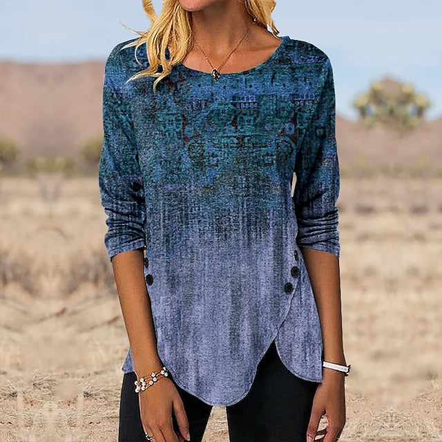 Women's Tunic T Shirt Print Graphic Vintage Tunic Ethnic