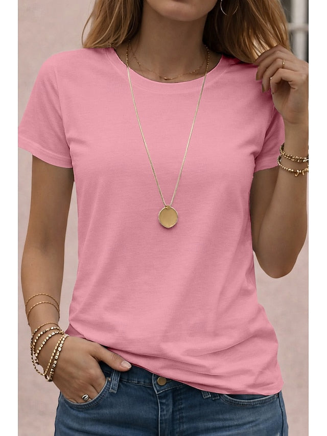 Women's T Shirt Tee Solid Color Classic Casual Short Sleeve