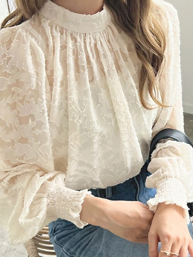 Women's Shirt Blouse Chiffon Tops Ruched Lace Floral Active
