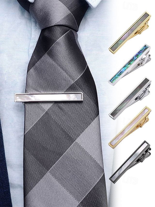 clip inlaid tie brass with of Men's pearl mother and