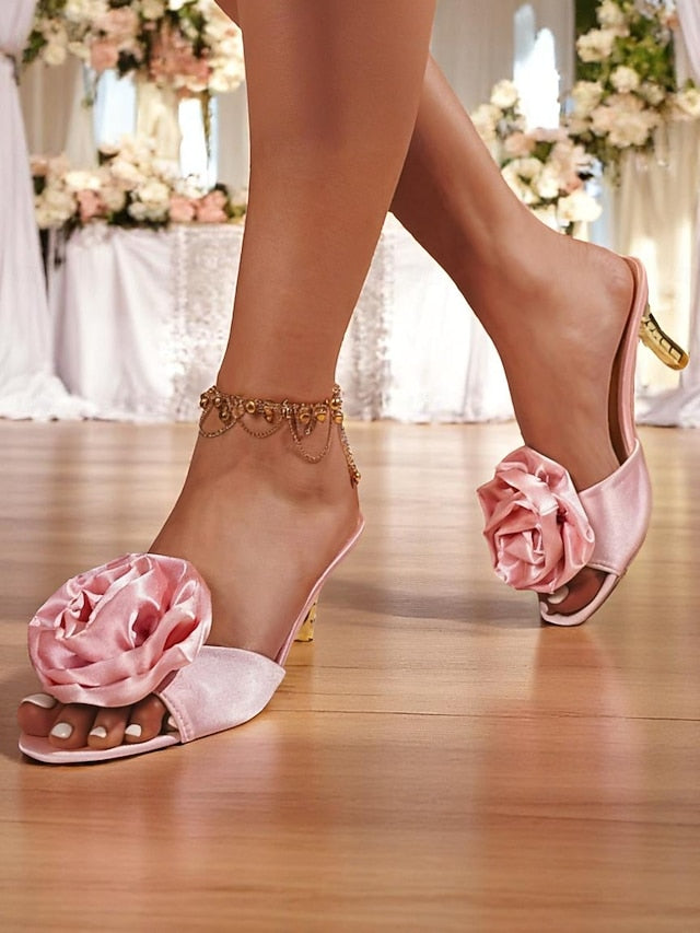 Satin Accents Heels Open-Toe Wedding with Women's Gold and
