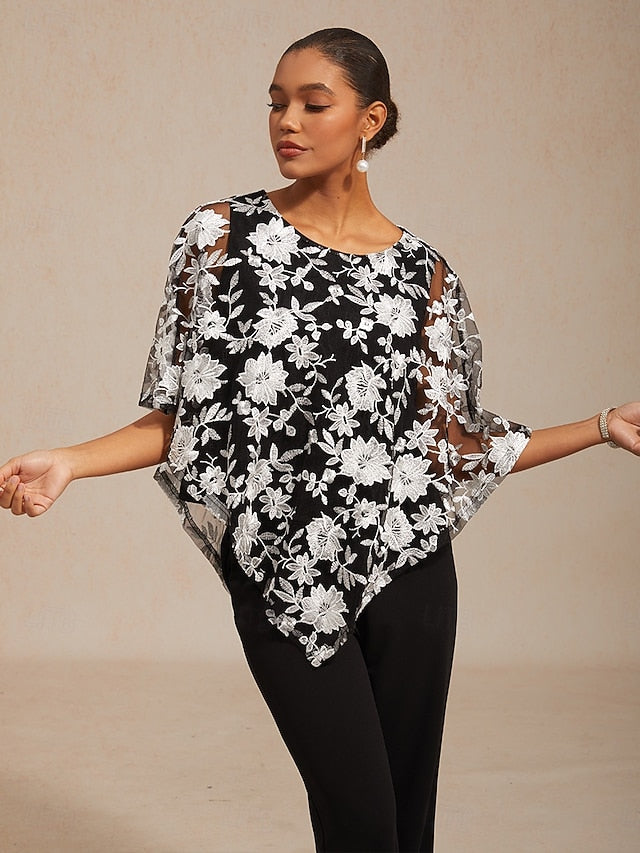 Women's Blouse Lace Tops Lace Embroidered Floral Elegant